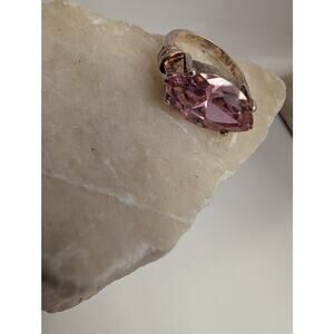 Elegant Sterling Silver Marquise Pink CZ Statement Ring Size 7.5